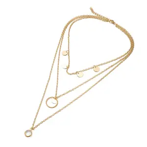 Silvriua-collier de chaîne en or multicouches, pendentif en cristal, colliers ras du cou pour femmes, bijoux