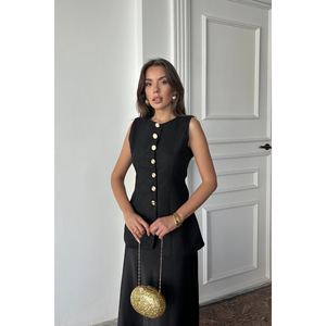 Chaleco de Lino Jacquard Ajustado a la Cintura, Negro, Top sin Mangas para Mujer, Talla S - Product Image 2