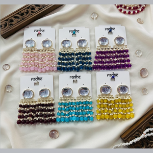 Jewelemarket <b>Blue</b> Gold-Plated Kundan Stone and <b>Beads</b> Dangle Earrings Fashion Accessory - Product Image 3