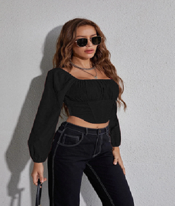 Top Corset de Manga Larga con Estampado Floral/Tejido Sólido para Mujer, Corte Regular, Cómodo, para Todas las Temporadas, Ropa Casual - Product Image 2