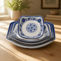 Ensemble d'assiettes à dîner de restaurant chinois à imprimé orchidée, nouvel ensemble d'assiettes en mélamine bleue