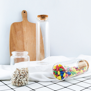 Benutzer definierte große Landhausstil Küche Lebensmittel Gewürz 150ml 200ml High Boro silicate Glasbehälter Vorrats gläser Mit Holz korken - Product Image 2