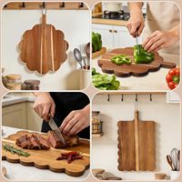 Planche à découper en bois d'acacia festonné de qualité alimentaire, planche à découper ronde en bois pour pizza, viande, légumes, planche à découper réutilisable pour la cuisine