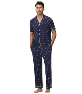 Pyjama en viscose de bambou pour homme à prix réduit, stock en liquidation, ensemble 2 pièces, vêtements de détente en stock, prêt à être expédié - Product Image 2