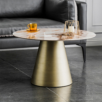 Meuble TV en acier inoxydable doré brossé avec dessus en marbre miroir Puruo et table basse pour le salon