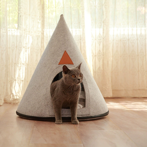Cama para Gatos con Forma de <span class=keywords><strong>Cueva</strong></span>, Estilo Tienda de Campaña Cónica, de Fieltro Gris, Ecológica, Linda, Cómoda y Cálida, con Tapete para Mascotas en Forma de Huevo - Product Image 3