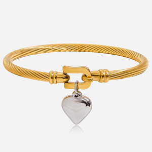 Pulsera con Colgante en Forma de Corazón, Oro de 18K y Acero Inoxidable, Dos Tonos, Unisex, Joyería para Regalo - Product Image 1