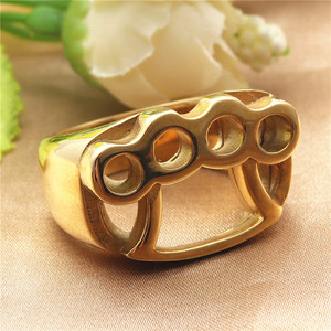 Men's <b>Titanium</b> Steel Hollow <b>Ring</b> Geometric Design Retro Punk Style Gold Color Fashion Jewelry Gift - Product Image 1