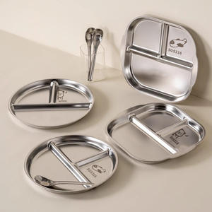 Platos de cena divididos de acero inoxidable 316 ecológicos, plato de alimentación de bebé irrompible seguro de dibujos animados para niños para la escuela de espalda - Product Image 2