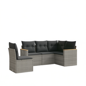 Conjunto de Sofá de Jardín de Mimbre Sintético Gris Medio con Fundas Extraíbles, Muebles de Exterior de 5 Plazas, Diseño Contemporáneo - Product Image 1
