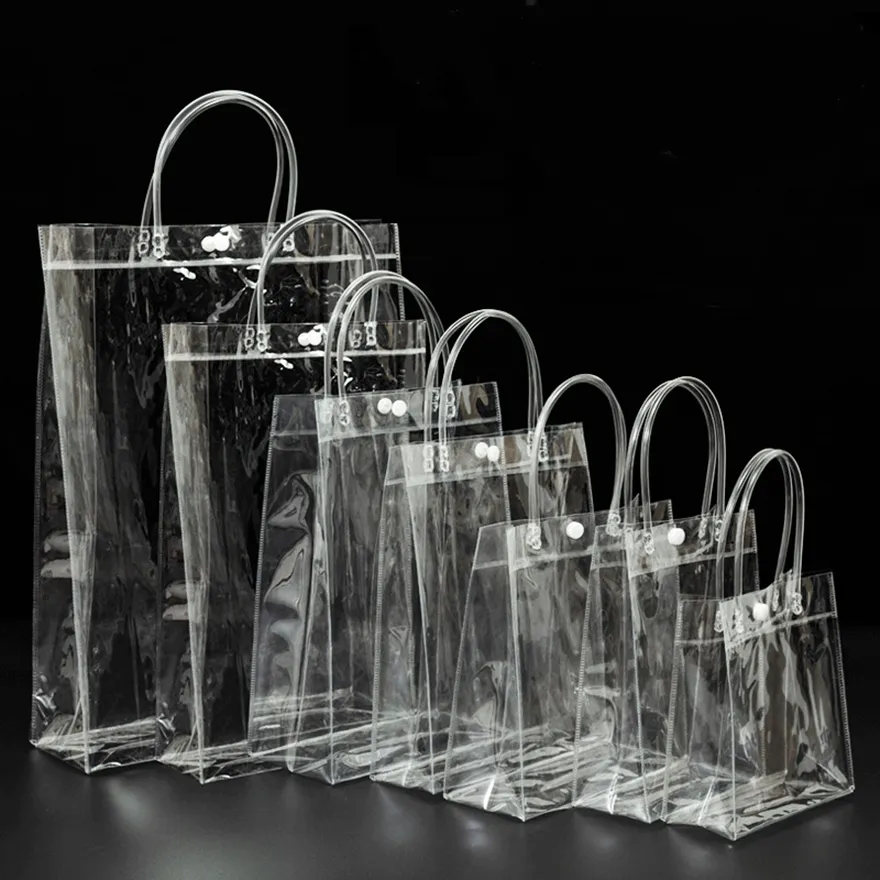 PVCショッピングバッグカスタムロゴギフトプロモーションハンドバッグ化粧品透明プラスチック広告バッグ