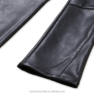 OEM Custom tasche posteriori toppe ricamate a gamba larga moto <span class=keywords><strong>pantaloni</strong></span> in <span class=keywords><strong>pelle</strong></span> svasata per gli uomini - Product Image 4