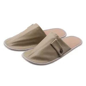 S&J Brown Spring Autumn Seasons PU Material Customized Disposable Hotel Slippers For Bathroom SPA Clean