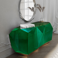 Buffets de rangement durables pour cuisine, salle à manger et salon, avec pieds sculptés à la main et finition intérieure en feuille d'or bleu translucide, style diamant