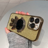 Coque de téléphone portable en TPU avec paillettes et motif astronaute entièrement électroplaqué, avec anneau en plastique de protection d'appareil photo intégré