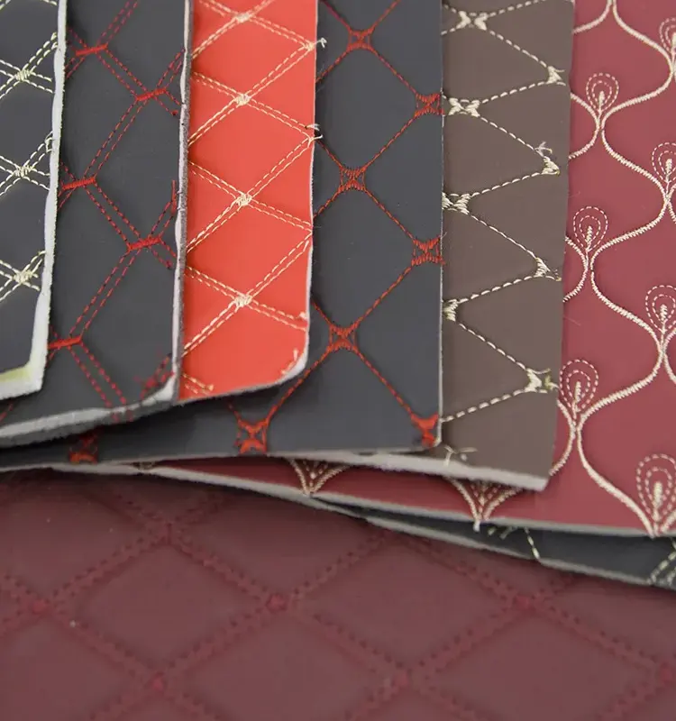 3D Stitching Quilted PVC Sponge Leather Fabric Diamond Embroidery Faux Vinyl Roll For Car Seat Interior