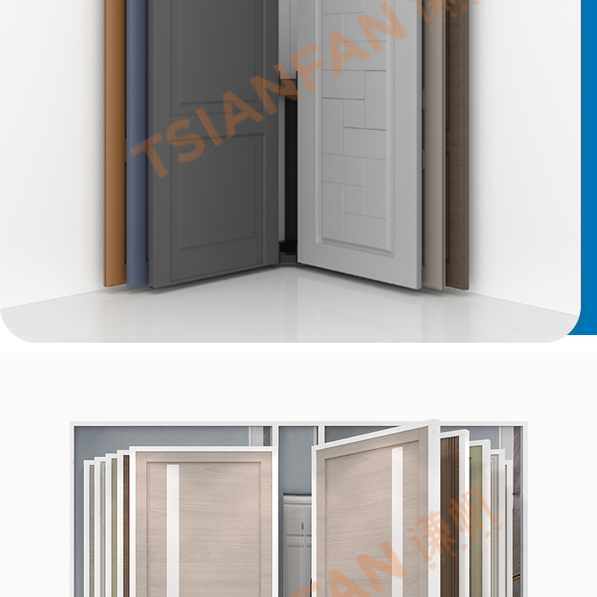 Tsianfan Factory Sale Floor Page-Turning Door Display Showroom Wooden Doors Cabinet Sample Rack Wing Wood Door Display Stand