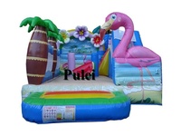 Château gonflable Flamingo avec toboggan et aire de jeux pour enfants, idéal pour les fêtes et usage commercial
