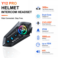 Y12 PRO étanche 2 cavaliers interphone 500m 1000MAH grande capacité pâte moto sans fil bleu dent interphone casque casque