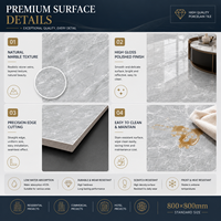 Carrelage en porcelaine poli moderne 800x800mm avec design veiné marbre à quatre faces, antibactérien, longue durée de vie
