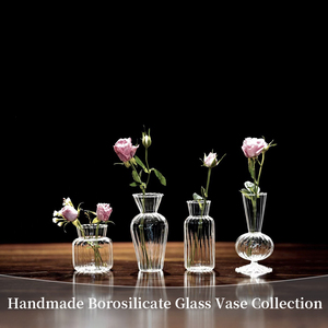 Nouveautés Décoration d'intérieur : Vase à fleurs en verre artistique rayé, couleur <span class=keywords><strong>ambre</strong></span>, avec fleur en verre brillante - Product Image 1