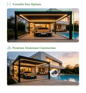 Pérgola de Aluminio con Iluminación LED Atmosférica, Techo de Láminas Motorizadas, Impermeable, <span class=keywords><strong>para</strong></span> Cenas Románticas, Balcón o Patio de Alta Gama - Product Image 3