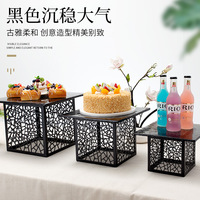 Présentoir alimentaire carré en métal doré pour desserts, buffet et mariage, idéal pour le service sur table - Guangzhou