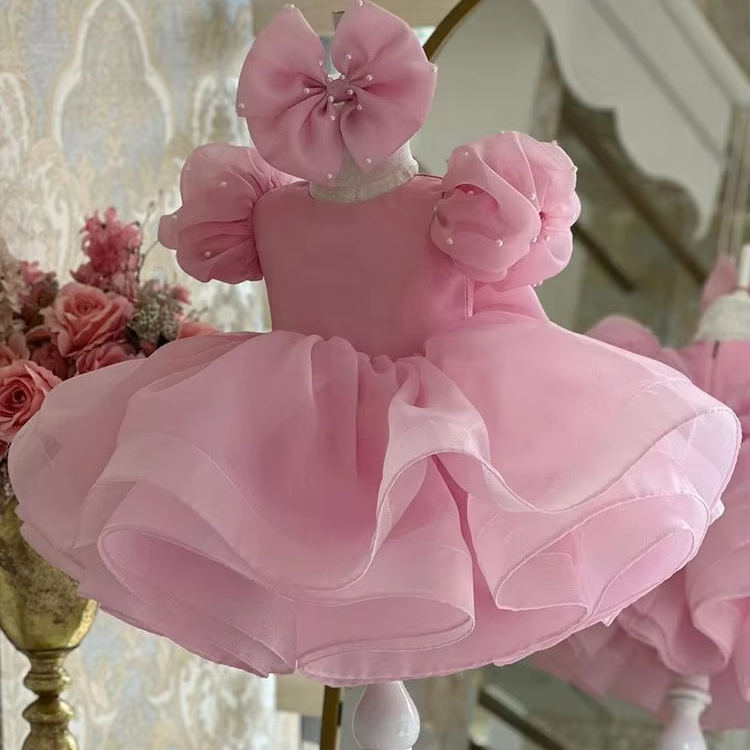 blue dress for baby girl Shop Baby Pink 1st Birthday Dress, Birthday Dress for Girl, Pink Dress with Flounces main image 1