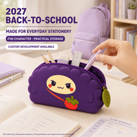 Étui à crayons en silicone personnalisé, personnage original Kawaii, pochette à crayons à fermeture éclair, fabricant OEM ODM pour la rentrée scolaire