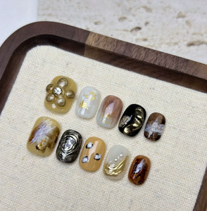 3D กดเล็บเจลสี่เหลี่ยมขนาดกลางสำหรับฤดูใบไม้ร่วง10ชิ้นอะคริลิคแบบใช้ซ้ำได้ทำด้วยมือแบบฝรั่งเศสกดบนเล็บ - Product Image 2