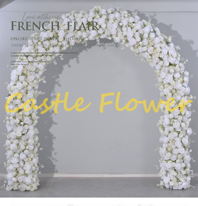 H-406 grande lune en métal blanc Rose porte fête de mariage promenade à travers le cadre d'arche de fleurs debout libre - Product Image 4