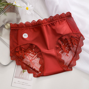 Vrouwen Sexy Kant Gaas Satijn Mid-Tase Slipje Plus Size 100Kg Dun Gebreid Weven Lang Kruis Ondergoed - Product Image 5