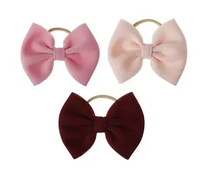 5.5inches Air Layer Fabric Bow Kids Hair Accessories Wholesale Baby nylon headband Bow for Girls