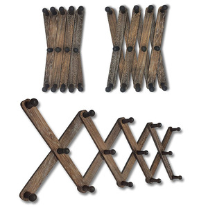 Porte-manteau vintage extensible en bois de pin, 13 crochets, écharpe murale de style accordéon, tasse, stockage, piquet en bois unique - Product Image 3