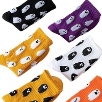 Chaussettes en coton mi-mollet tricotées pour l'hiver, motif fantôme mignon d'Halloween, absorbantes, design amusant européen et américain, AliExpress