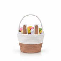 Panier de Pâques pour enfants, panier à oreilles de lapin détachable, panier tissé rustique, cadeau pour fille, garçon, bébé, décoration de fête de printemps, panier de Pâques