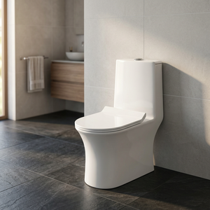 WC monobloc en céramique blanc nacré de fabrication indienne, standard européen, à chasse d'eau, à poser au sol - Product Image 2