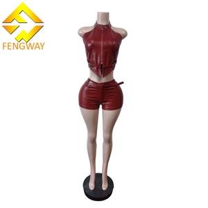 Conjunto <span class=keywords><strong>de</strong></span> Dos Piezas <span class=keywords><strong>de</strong></span> Shorts <span class=keywords><strong>de</strong></span> Piel Sintética Sólida y <span class=keywords><strong>Sexy</strong></span>, Moda <span class=keywords><strong>de</strong></span> Verano para Mujer, Top Corto Y2K, Shorts Elásticos y Ecológicos - Product Image 2