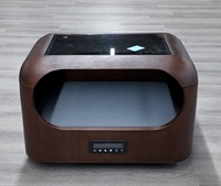 Maison intelligente pour animaux USMILEPET avec circulation d'eau, refroidissement et chauffage, panneau tactile LED, grain de noyer, lit pour chien et chat