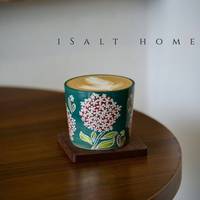Tasse à café/thé latte à large ouverture, motif Hortensia peint à la main en relief, design rétro créatif, compatible lave-vaisselle