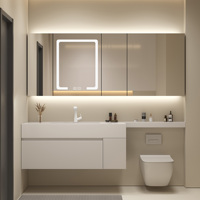 Meuble de salle de bain moderne et élégant en bois massif avec miroir intelligent et lavabo en céramique, design à vasque unique