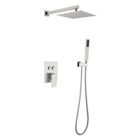 Système de douche en nickel brossé, 2 fonctions, fixation murale, pomme de douche carrée à effet pluie avec douchette à main, ensemble de douche avec robinet encastré