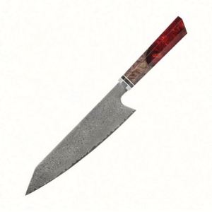 Couteau de chef professionnel japonais traditionnel forgé en acier Damas 8'' à 67 couches avec manche en bois stabilisé, ambidextre et écologique - Product Image 1