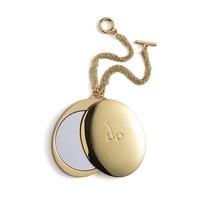 Espejo de Maquillaje de Bolsillo Giratorio Ovalado de Metal Dorado con Grabado en Relieve, Personalizado y de Doble Cara, con Cadena