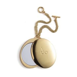 Luxury Oval Metal Gold Debossed Rotating Vanity Makeup Pocket Mirror with Chain - Product Image 1