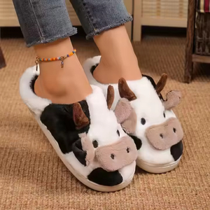 รองเท้าแตะขนสัตว์นุ่มลายการ์ตูนน่ารักรูปวัวสำหรับผู้หญิง น้ำหนักเบา อุ่นสบายสำหรับใส่ในบ้าน ฤดูใบไม้ร่วง ฤดูหนาว ปี 2026 ขายส่ง - Product Image 3