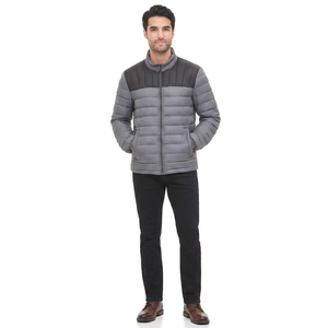 Veste matelassée en toile pour homme avec col montant et logo frontal, résistante à l'eau, coupe-vent, respirante, séchage rapide pour les voyages d'hiver - Product Image 1