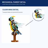 Modèle de blocs de construction mécaniques personnalisés en forme de perroquet, oiseau à ailes transparentes, jouet de bricolage pour enfants de 12 ans et plus