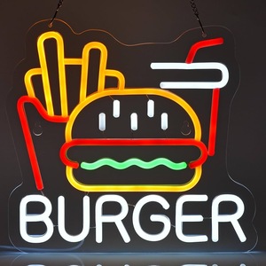Letrero <span class=keywords><strong>de</strong></span> neón para hamburguesas fritas, luz LED, decoración <span class=keywords><strong>de</strong></span> pared, arte para el hogar, comida rápida, negocios, restaurante, Bar, hombre, decoración <span class=keywords><strong>de</strong></span> Cuevas - Product Image 2