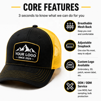 Gorra Trucker de Moda con Malla y Costuras en Contraste Negro y Amarillo, de Perfil Alto y Estructurada, con Logotipo Personalizado, Promocional